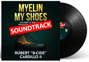 Myelin My Shoes vinyl record soundtrack by B-Cide, featuring custom artwork and limited edition pressing